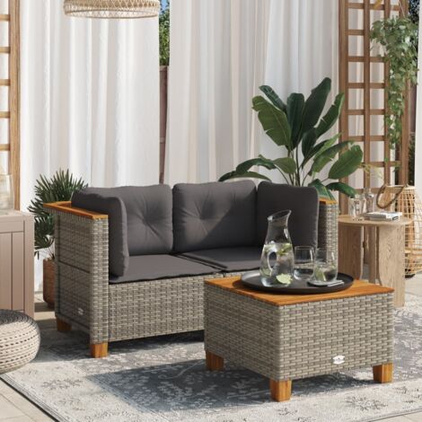 Garten-Ecksofas mit Kissen 2 Stk. Grau Poly Rattan vidaXL