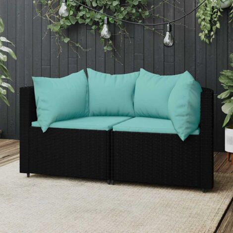 Garten-Ecksofas mit Kissen 2tlg. Schwarz Geflecht