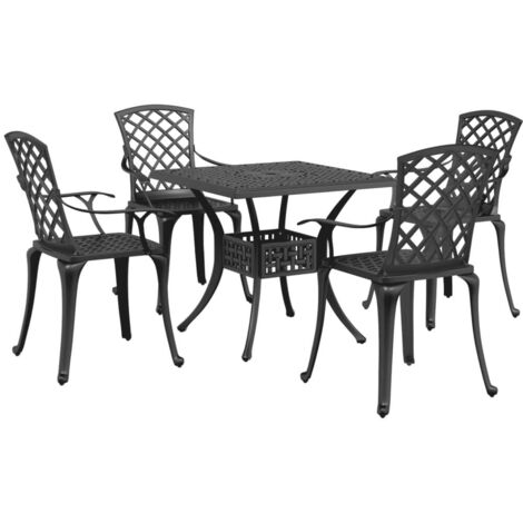 Garten-Essensemble 5-teilig schwarz aus Gussaluminium