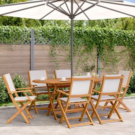 Garten-Essensemble 7-teilig weiß crème Stoff Massivholz