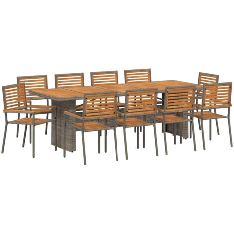 Garten Essgruppe 11 pcs Grau 240 x 90 x 75 cm Poly-Rattan vidaXL