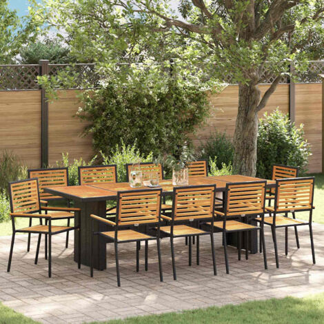 Garten Essgruppe 11 pcs Schwarz Poly-Rattan vidaXL