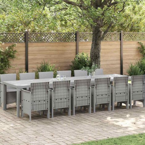 Garten Essgruppe 13 pcs Hellgrau Polt Rattan vidaXL