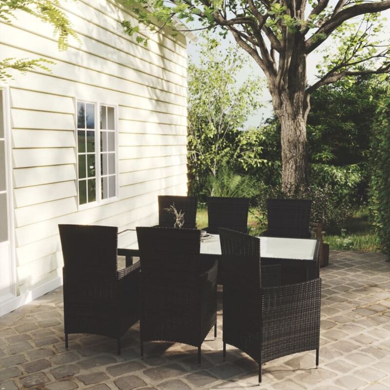 7-tlg. Garten-essgruppe Mit Auflagen Poly Rattan Schwarz - Vidaxl