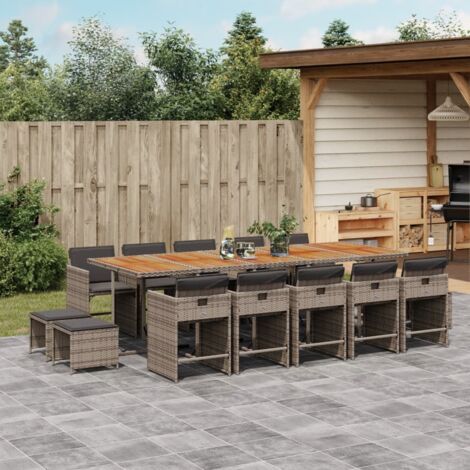 Garten-Essgruppe 15 Teile graue Kissen aus geflochtener Rattan