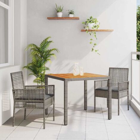 Garten Essgruppe 3 pcs Grau Poly Rattan vidaXL