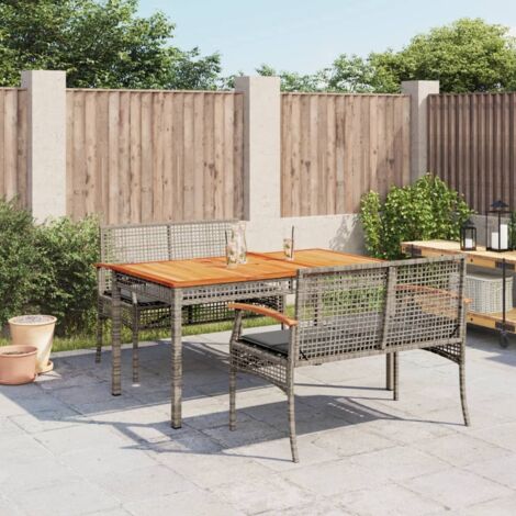 Garten-Essgruppe 3 Stk. graue Kissen aus geflochtener Kunststoffrattan