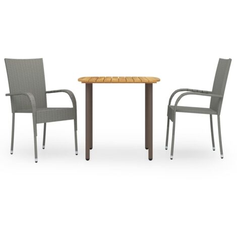 Garten Essgruppe 3 Teilig Geflecht Grau