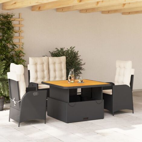 Garten-Essgruppe 4-teilig mit Kissen schwarz