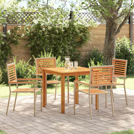 Garten Essgruppe 5 pcs Beige Poly Rattan vidaXL