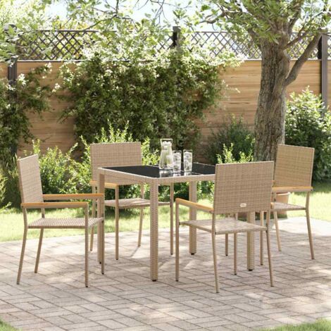 Garten Essgruppe 5 pcs Beige Poly-Rattan vidaXL