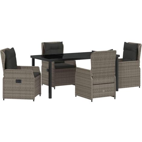 Garten Essgruppe 5 pcs Grau Poly-Rattan vidaXL