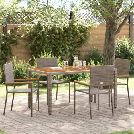 Garten Essgruppe 5 pcs Grau Poly-Rattan vidaXL