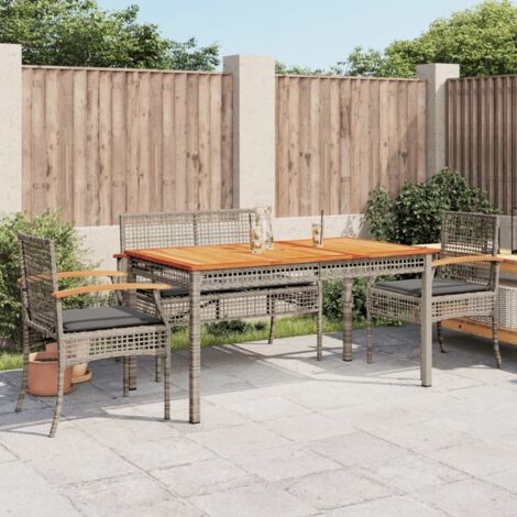 Garten-Essgruppe 5-teilig mit grauen Kissen aus geflochtener Rattan