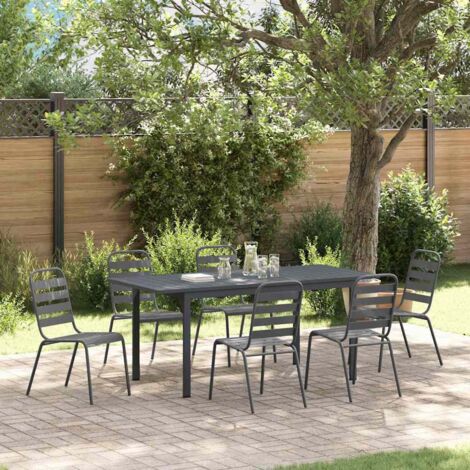 Garten Essgruppe 7 pcs Anthrazit Pulverbeschichteter Stahl vidaXL