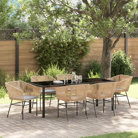 Garten Essgruppe 7 pcs Braun Poly Rattan vidaXL