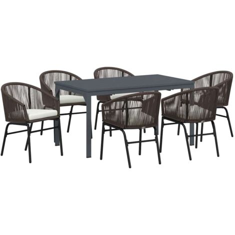 Garten Essgruppe 7 pcs Braun Poly Rattan vidaXL