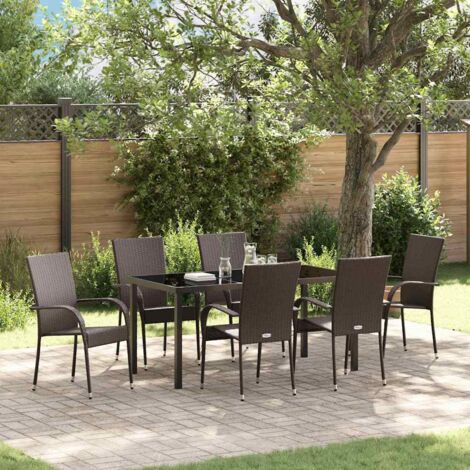 Garten Essgruppe 7 pcs Braun Poly Rattan vidaXL