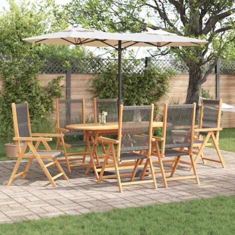 Garten Essgruppe 7 pcs Grau Massives Akazienholz und Polyrattan vidaXL