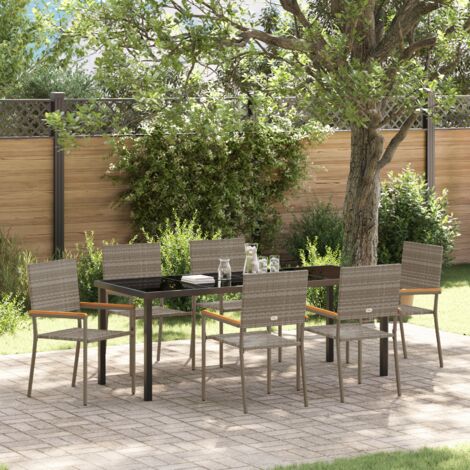 Garten Essgruppe 7 pcs Grau Poly Rattan vidaXL