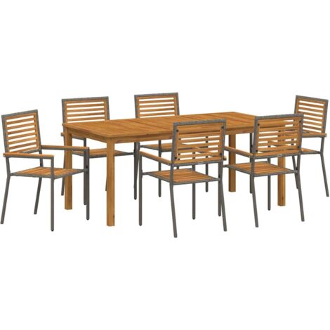Garten Essgruppe 7 pcs Grau Poly Rattan vidaXL