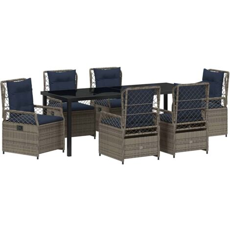 Garten Essgruppe 7 pcs Grau Poly-Rattan vidaXL