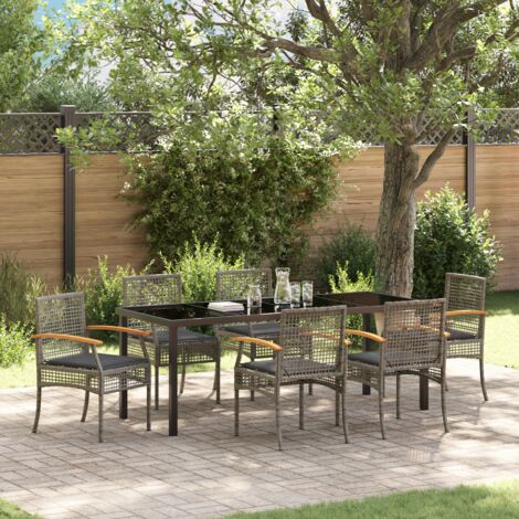 Garten Essgruppe 7 pcs Grau Poly-Rattan vidaXL