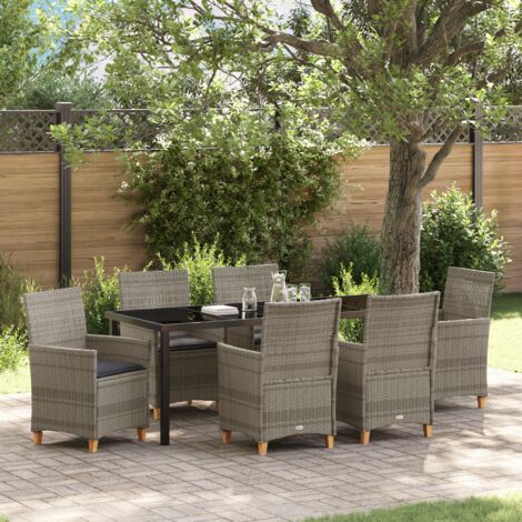 Garten Essgruppe 7 pcs Grau Poly-Rattan vidaXL