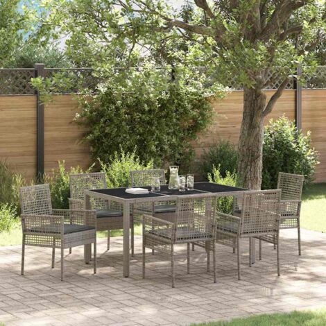 Garten Essgruppe 7 pcs Grau Poly Rattan vidaXL