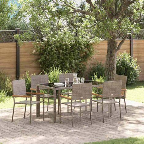 Garten Essgruppe 7 pcs Grau Poly-Rattan vidaXL
