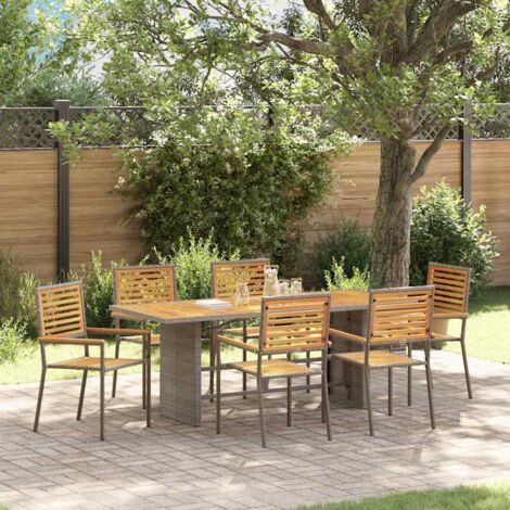 Garten Essgruppe 7 pcs Grau Poly-Rattan vidaXL