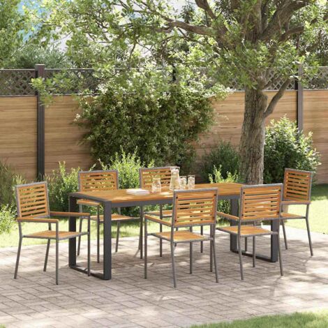 Garten Essgruppe 7 pcs Grau Poly-Rattan vidaXL