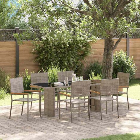 Garten Essgruppe 7 pcs Grau Poly-Rattan vidaXL