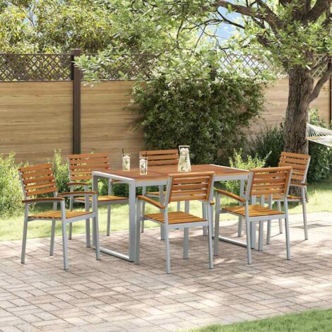 Garten Essgruppe 7 pcs Grau und Braun Akazie Massivholz vidaXL