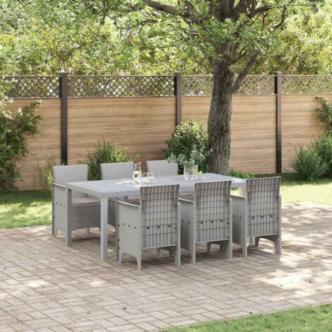 Garten Essgruppe 7 pcs Hellgrau Polt Rattan vidaXL