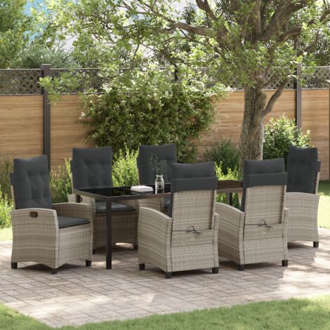 Garten Essgruppe 7 pcs Hellgrau Poly-Rattan vidaXL