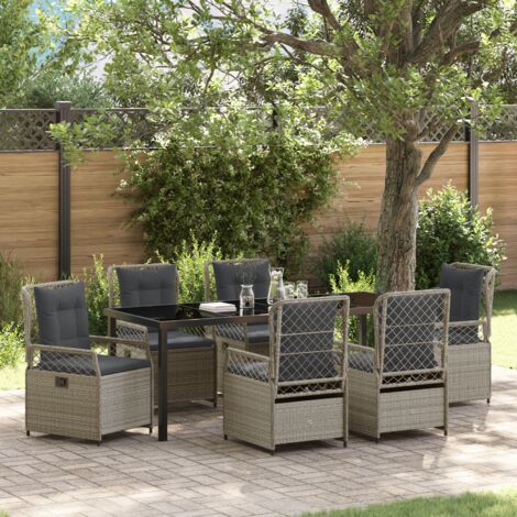 Garten Essgruppe 7 pcs Hellgrau Poly-Rattan vidaXL