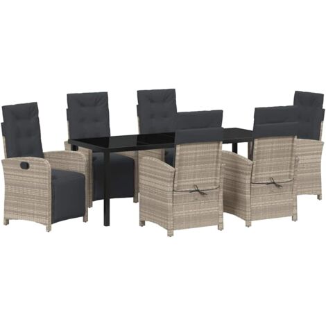 Garten Essgruppe 7 pcs Hellgrau Poly-Rattan vidaXL