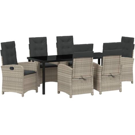 Garten Essgruppe 7 pcs Hellgrau Poly-Rattan vidaXL