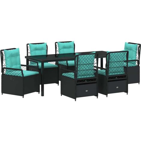 Garten Essgruppe 7 pcs Schwarz Poly-Rattan vidaXL