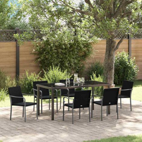 Garten Essgruppe 7 pcs Schwarz Poly Rattan vidaXL