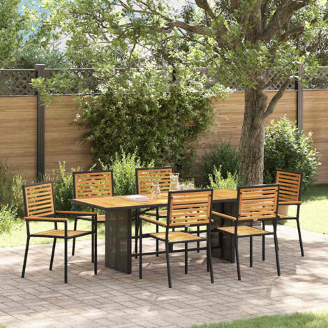 Garten Essgruppe 7 pcs Schwarz Poly-Rattan vidaXL