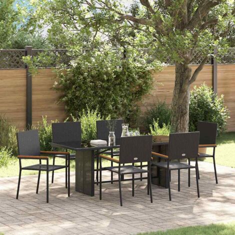 Garten Essgruppe 7 pcs Schwarz Poly-Rattan vidaXL