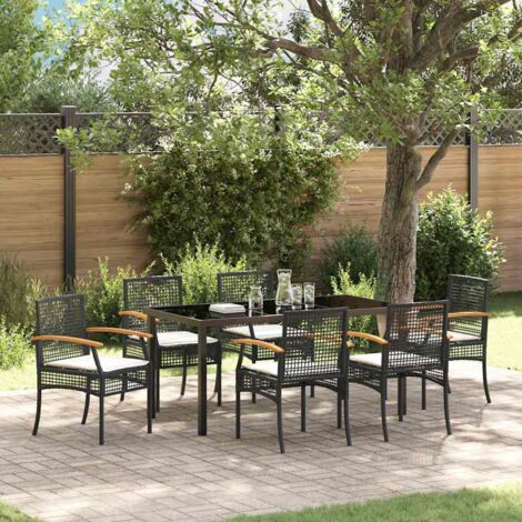 Garten Essgruppe 7 pcs Schwarz Poly-Rattan vidaXL