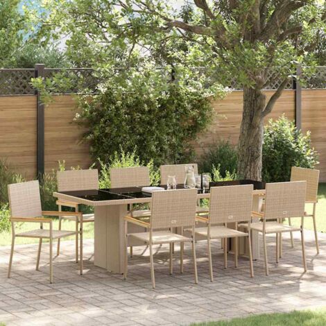Garten Essgruppe 9 pcs Beige Poly Rattan vidaXL