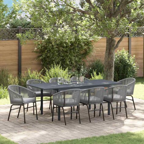 Garten Essgruppe 9 pcs Grau Poly Rattan vidaXL