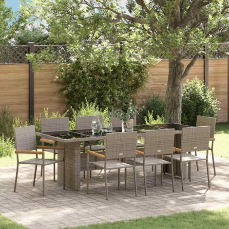 Garten Essgruppe 9 pcs Grau Poly Rattan vidaXL