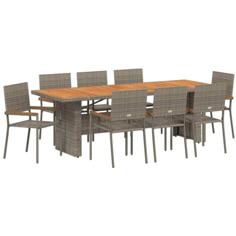 Garten Essgruppe 9 pcs Grau Poly Rattan vidaXL