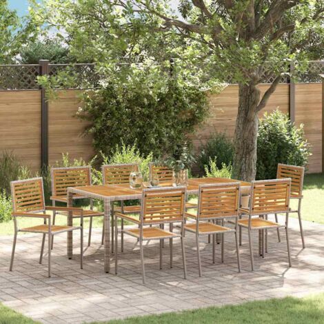 Garten Essgruppe 9 pcs Grau und Braun Poly-Rattan vidaXL