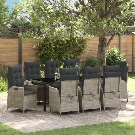 Garten Essgruppe 9 pcs Hellgrau Poly-Rattan vidaXL